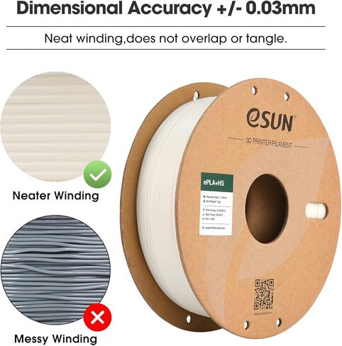 eSUN High Speed ​​PLA+ Filament 1.75mm، خيوط طابعة ثلاثية الأبعاد Speedy PLA Plus للطباعة السريعة، دقة الأبعاد +/- 0.03 مم، بكرة 1 كجم (2.2 رطل) خيوط طباعة ثلاثية الأبعاد للطابعات ثلاثية الأبعاد، أبيض in Kuwait