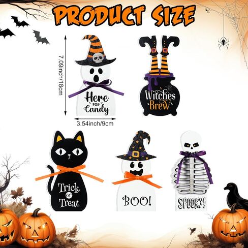 Amyhill 5 Pcs Halloween Wooden Decor Ghost Theme Table Centerpieces Halloween Tiered Tray Sign Spooky Trick or Treat Candy Tabletop Block Sign for Home Shelf Party Mantel Display in Saudi Arabia