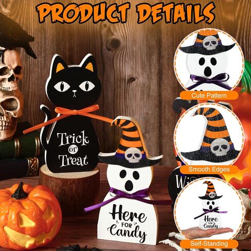 Amyhill 5 Pcs Halloween Wooden Decor Ghost Theme Table Centerpieces Halloween Tiered Tray Sign Spooky Trick or Treat Candy Tabletop Block Sign for Home Shelf Party Mantel Display in Saudi Arabia