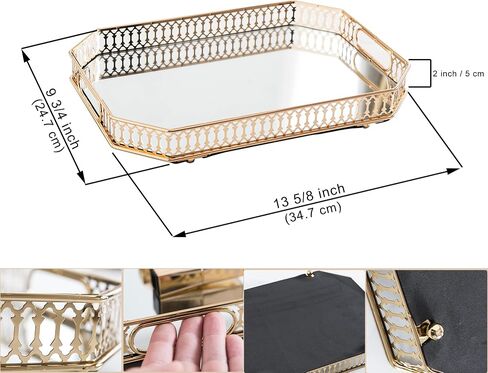Perfume Tray Mirror Tray Gold Makeup Vanity Tray Hollow-Carved Jewelry Tray Metal Trinket Storage Tray Home Organizer Decorative Tray for for Dresser Bathroom Countertop (Gold) in Saudi Arabia