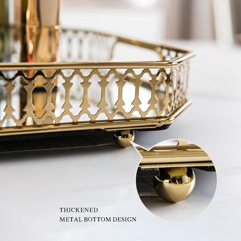 Perfume Tray Mirror Tray Gold Makeup Vanity Tray Hollow-Carved Jewelry Tray Metal Trinket Storage Tray Home Organizer Decorative Tray for for Dresser Bathroom Countertop (Gold) in Saudi Arabia