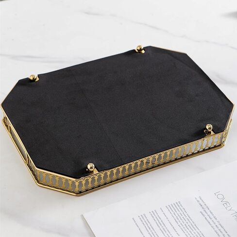 Perfume Tray Mirror Tray Gold Makeup Vanity Tray Hollow-Carved Jewelry Tray Metal Trinket Storage Tray Home Organizer Decorative Tray for for Dresser Bathroom Countertop (Gold) in Saudi Arabia