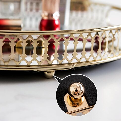 Perfume Tray Mirror Tray Gold Makeup Vanity Tray Hollow-Carved Jewelry Tray Metal Trinket Storage Tray Home Organizer Decorative Tray for for Dresser Bathroom Countertop (Gold) in Saudi Arabia