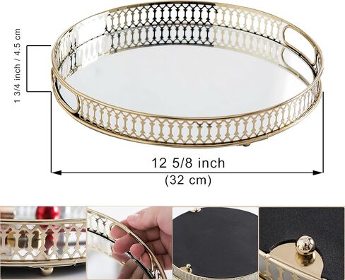 Perfume Tray Mirror Tray Gold Makeup Vanity Tray Hollow-Carved Jewelry Tray Metal Trinket Storage Tray Home Organizer Decorative Tray for for Dresser Bathroom Countertop (Gold) in Saudi Arabia