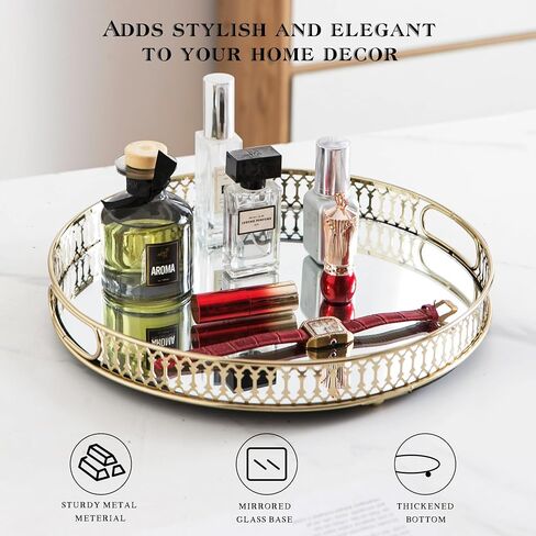 Perfume Tray Mirror Tray Gold Makeup Vanity Tray Hollow-Carved Jewelry Tray Metal Trinket Storage Tray Home Organizer Decorative Tray for for Dresser Bathroom Countertop (Gold) in Saudi Arabia