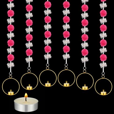 6 Sets Diwali Decorations Includes 4 Feet Artificial Marigold Flowers Garland for Hanging Tea Light Candle and Candles Holders for Indian Pooja Wedding Decor (Orange,Yellow,Pink,White,Lotus) in Saudi Arabia
