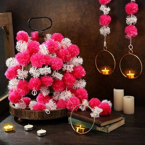 6 Sets Diwali Decorations Includes 4 Feet Artificial Marigold Flowers Garland for Hanging Tea Light Candle and Candles Holders for Indian Pooja Wedding Decor (Orange,Yellow,Pink,White,Lotus) in Saudi Arabia