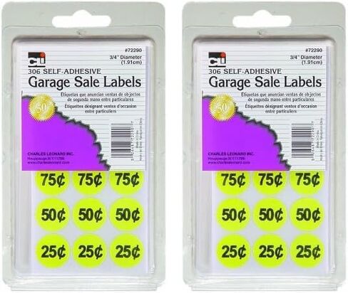 Charles Leonard Garage Sale Price Labels, Blank and Pre Priced Round Self Adhesive Stickers, 3/4 Inch Diameter, Yellow, 306/Box (72290) in Kuwait