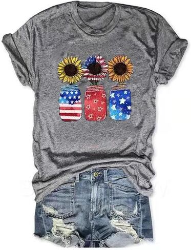 Beopjesk Womens American Flag T-Shirt Cute July 4th Independence Day Patriotic Graphic Tees Tops in Saudi Arabia