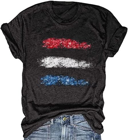 Beopjesk Womens American Flag T-Shirt Cute July 4th Independence Day Patriotic Graphic Tees Tops in Saudi Arabia