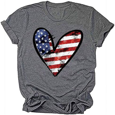 Beopjesk Womens American Flag T-Shirt Cute July 4th Independence Day Patriotic Graphic Tees Tops in Saudi Arabia
