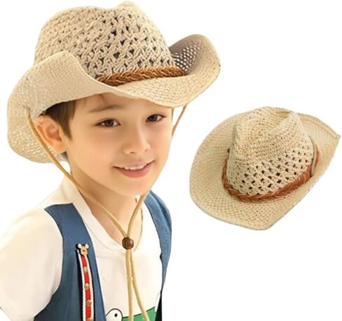 Kids Straw Cowboy Hat Wide Brim Sun Hat Shapeable Western Style Country Cowgirl Summer Panama Hat Sombrero UPF 50+ Beach Hat in Saudi Arabia