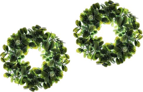 Artificial Mini Green Boxwood Wreath (2 Pack) Cabinet Wreath| 9" Realistic Leaf | Mini Faux Wreaths for Front Door Décor | Farmhouse Wreath Faux Spring Wreath | Small Faux Kitchen Cabinet Wreaths in Kuwait
