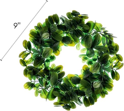 Artificial Mini Green Boxwood Wreath (2 Pack) Cabinet Wreath| 9" Realistic Leaf | Mini Faux Wreaths for Front Door Décor | Farmhouse Wreath Faux Spring Wreath | Small Faux Kitchen Cabinet Wreaths in Kuwait
