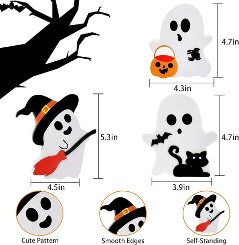 3 Pieces Cute Ghost Halloween Decorations for Indoors, Halloween Wooden Tiered Tray Decor, Witch Signs, Bat, Black Cat Ghost, for Party Home Shelf Display in Saudi Arabia