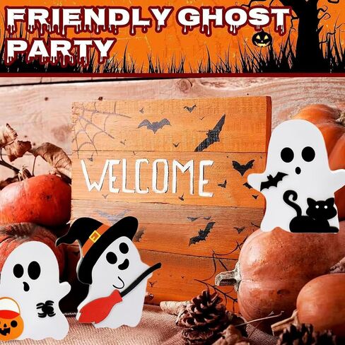 3 Pieces Cute Ghost Halloween Decorations for Indoors, Halloween Wooden Tiered Tray Decor, Witch Signs, Bat, Black Cat Ghost, for Party Home Shelf Display in Saudi Arabia