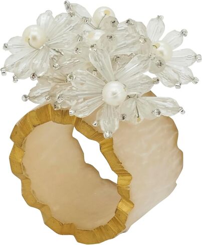 Saro Lifestyle Beaded Petal Delight Resin Napkin Ring (Set of 4), Clear in Saudi Arabia