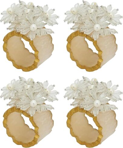 Saro Lifestyle Beaded Petal Delight Resin Napkin Ring (Set of 4), Clear in Saudi Arabia