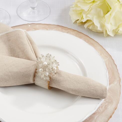 Saro Lifestyle Beaded Petal Delight Resin Napkin Ring (Set of 4), Clear in Saudi Arabia