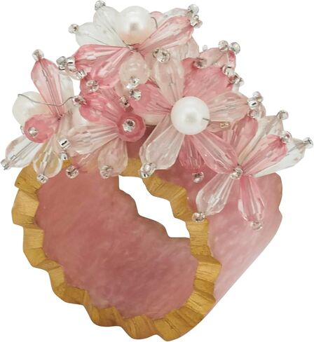 Saro Lifestyle Beaded Petal Delight Resin Napkin Ring (Set of 4), Clear in Saudi Arabia