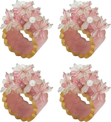 Saro Lifestyle Beaded Petal Delight Resin Napkin Ring (Set of 4), Clear in Saudi Arabia