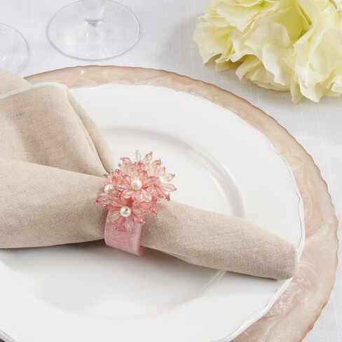 Saro Lifestyle Beaded Petal Delight Resin Napkin Ring (Set of 4), Clear in Saudi Arabia