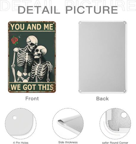 Retro You And Me We Got This Metal Sign - ملصق جمجمة وورود هيكل عظمي عتيق - ديكور واقعي ولكنه رومانسي لبار الزفاف، أو حفلة الهالوين، أو الحمام، أو الحديقة - 8 × 12 بوصة - فكرة هدية مضحكة in Saudi Arabia