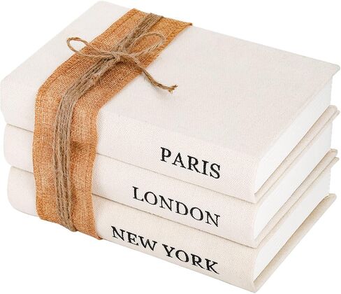 مجموعة Tosnail مكونة من 3 صناديق كتب مزخرفة، مجموعة كتب بتصميم عصري مع غلاف خيش ريفي، كتب صناعية لديكور المنزل، المكتب، طاولة القهوة، الرف، غرفة المعيشة in Kuwait