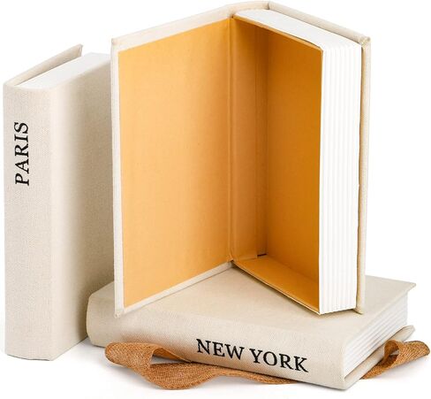 مجموعة Tosnail مكونة من 3 صناديق كتب مزخرفة، مجموعة كتب بتصميم عصري مع غلاف خيش ريفي، كتب صناعية لديكور المنزل، المكتب، طاولة القهوة، الرف، غرفة المعيشة in Kuwait