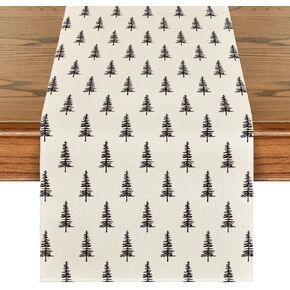 Artoid Mode Beige Xmas Tree Christmas Table Runner, Seasonal Winter Kitchen Dining Table Decoration for Home Party Decor 13x72 Inch