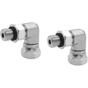 (2-PACK) 6901-04-04-NWO Hydraulic Hose Adapter Fitting 1/4"Male Adjustable Nut O-Ring Boss(7/16"-20UNF)×1/4"Female Swivel(1/4"-18NPSM)90° Elbow SAE Pipe Joints Tube Connector Carbon Steel