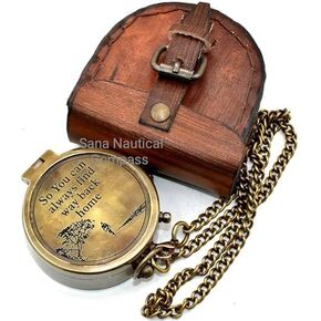 Not All Brass Pockit Compass With Me Engraved Antique Brass Compass On Chain With Leather Case,, Wedding Gifts, Valentine’S Day Gifts