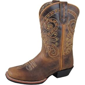 Smoky Women's Shelby 9" Brown Waxed Distress Leather Western Cowboy Boot