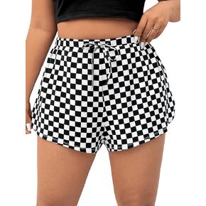 WDIRARA Women's Plus Size Checkered Drawstring Waist Shorts Workout Plaid Track Shorts