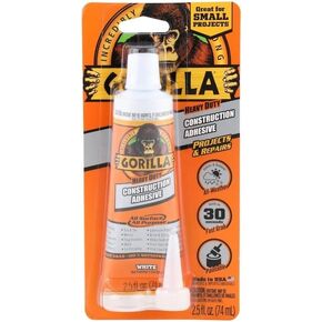 Gorilla Heavy Duty Construction Adhesive, 2.5 ounce Squeeze Tube, White, (Pack of 6)