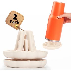 Water Bottle Drying Rack, Silicone Individual Bottle Stand Dryer with Drainer for Large Water Bottles, Trumbles, Mugs, Space Saving, Dishwasher Safe (Beige, 2-Pack)