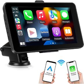 Wireless Apple CarPlay Android Auto 7" Touch Screen Portable Navigation Devices Car Radio with Apple Airplay,Automatic Multimedia Player,Car Stereo with Mirror Link/USB,AUX,Siri,Bluetooth