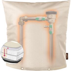 Upgraded 24"W x 24"H Backflow Preventer Cover Aluminum Foil (5℉) - Industrial 600D Winter Sprinkler Valve Covers for Outside - Anti-UV Winter-Freeze Water Well Pump Cover - Beige
