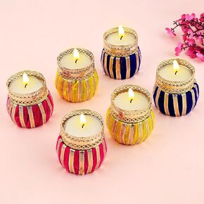SATVIK Set of 12 Multicolor Matki Shape Diya Floral Dia Festive Diwali Pooja Pujan Candle Tea Light Holder Oil Lamp Home Mandir Office Decoration Table Diya