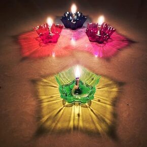 12Pcs Pack Designer Transparent Diya Deepak Special Reusable Diya Colourful Reflection Diya Combo 3D Diya Deepak Reflection Deepak Decorative Diwali Deepak Oil Diye for Decoration