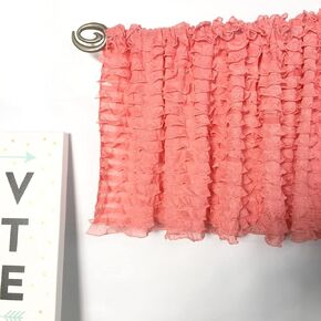 White Modern Farmhouse Valance Curtains - Shabby Chic Ruffle Lace Sheer, Wrinkle-Free Window Topper for Girls' Room, Kitchen, or Nursery