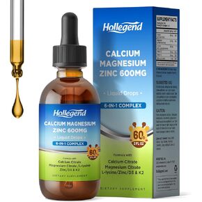 Liquid Calcium Magnesium Zinc Supplement Drops Plus L-Lysine, High Absorption Calcium Citrate 600mg with Vitamin D3 &K2 for Adults & Kids, Muscle & Bone Support, Immune & Brain Health, 2 Fl Oz