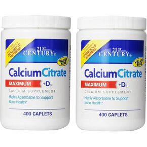 21st Century Calcium Citrate Plus D Maximum Caplets, 400 Count (Pack of 2)