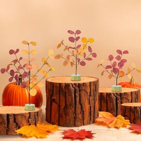 3 Pcs Artificial Fall Tabletop Tree Decor Fake Fall Eucalyptus Tree Faux Autumn Table Decorations for Home Indoor Office Room Kitchen Harvest Party Thanksgiving Centerpiece