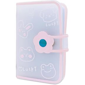 3-Inch Mini Photo Albums, 20 Sheets Colored Silicone Transparent Double Buckle Card Bag with Printed Pattern Cute Photocard Holdercard, for Storing Picture Cards, Kpop Photocards (blue-green)