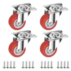 4 Pack No Brake Caster Wheels, Casters Set of 4 Swivel Casters Wheels Set of 4 Plate Casters Heavy Duty Premium Polyurethane Wheels PU Anti-wear Smooth Casters Red (Free Screws) (2 Inch)