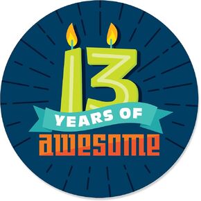 Big Dot of Happiness Boy 13th Birthday - Official Teenager Birthday Party Circle Sticker Labels - 24 Count