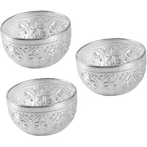 HOMSFOU 3pcs Thai Bowl Offering Bowl Thai Rice Serving Bowl Spa Decor Retro Decor Aluminum Water Bowl Vintage Decor Golden Bowl Bathroom Decorations Carved Tin Bowl Multipurpose Condiment