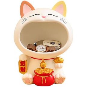 Lucky Cat Candy Bowl: Unique Resin Sculpture,Decorative Cat Figurine Dish, Multifunctional Key Holder, Artistic Desk Ornament for Home & Office Decor, Cute and Funny Gift