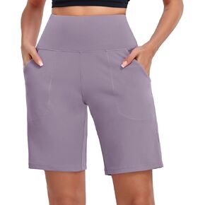 Women's High Waisted Shorts Yoga Workout Bermuda Long Hiking Shorts with Pockets 10" Shorts Orchid Purple XXL